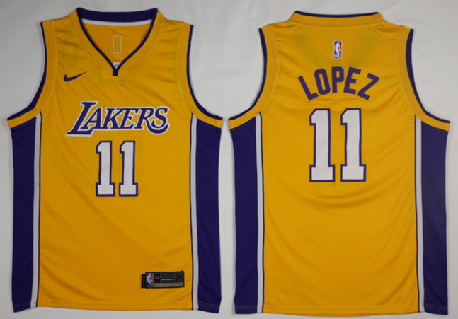 Men Los Angeles Lakers #11 Lopez Yellow Game Nike NBA Jerseys->los angeles lakers->NBA Jersey